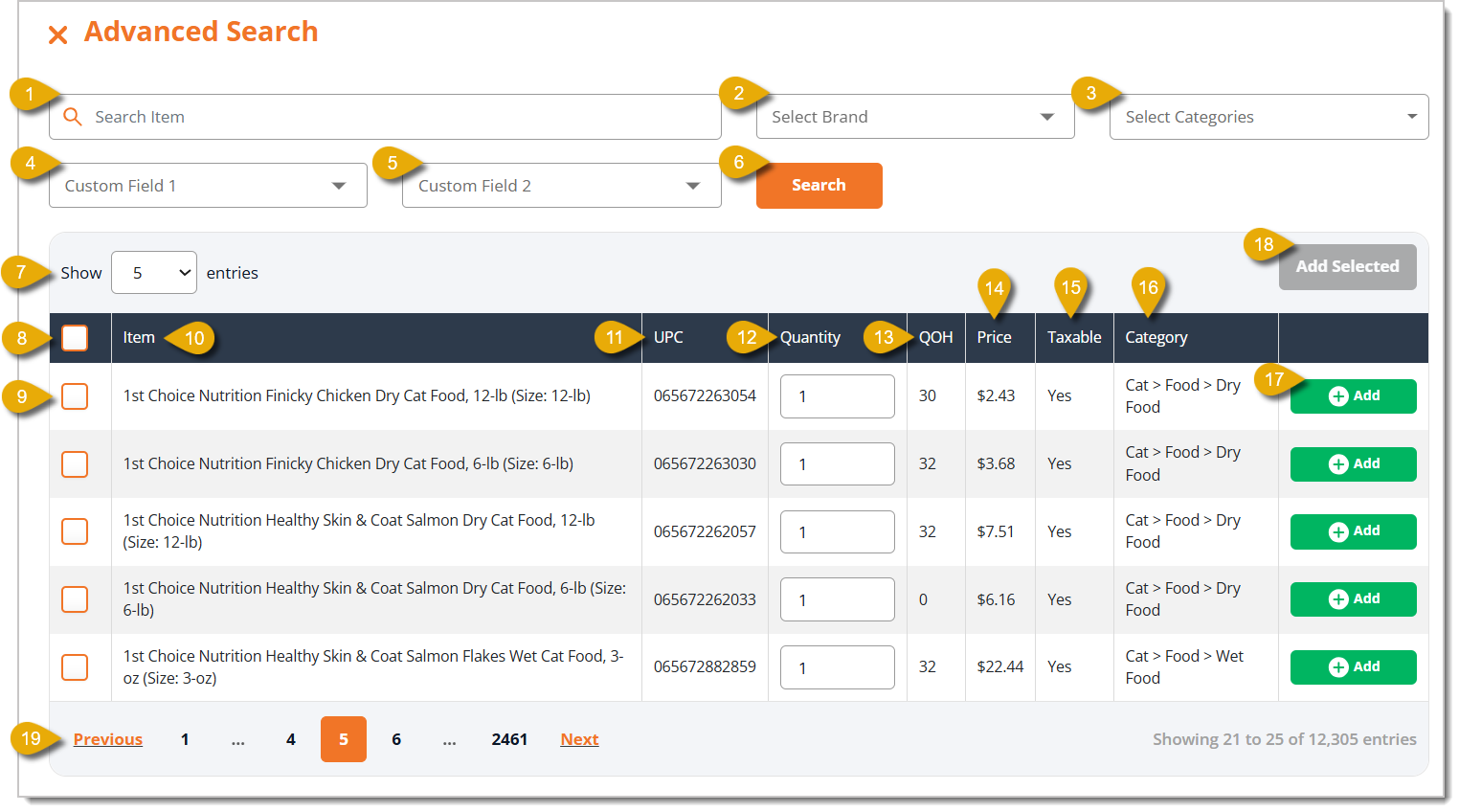 Image of the Advanced Search window in the eTailPet Register.
