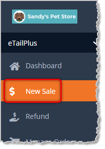 Image showing the New Sale area in the main menu of the eTailPet system.