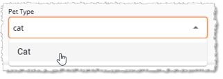 Image showing matching pet types in the Pet Type field of the Add New Customer window on the New Sale page of the eTailPet system.