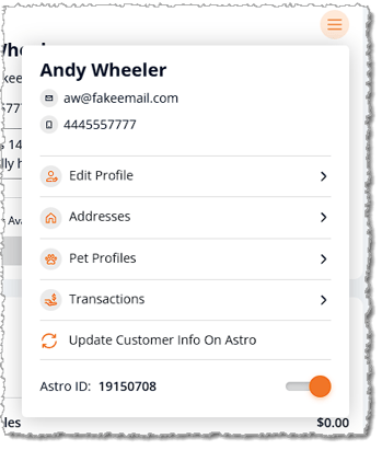 Image showing the Customer Action Menu on the New Sale page of the eTailPet system.