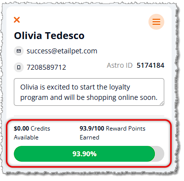 Image showing the system Rewards in the Customer area on the New Sale page of the eTailPet system.