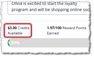 Image showing Reward Credits available for a customer on the New Sale page of the eTailPet system.