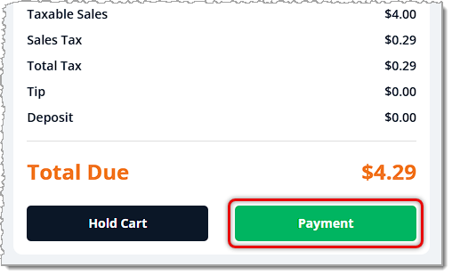 Image highlighting the Payment button in the lower right of the New Sale page of the eTailPet system.