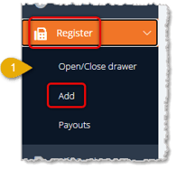 Image showing the Register area of the main system menu with Add highlighted in the eTailPet system.