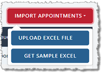 Image showing the Import Appointments drop-list on the Appointments page of the eTailPet system.