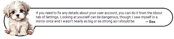 bea - settings about user tab