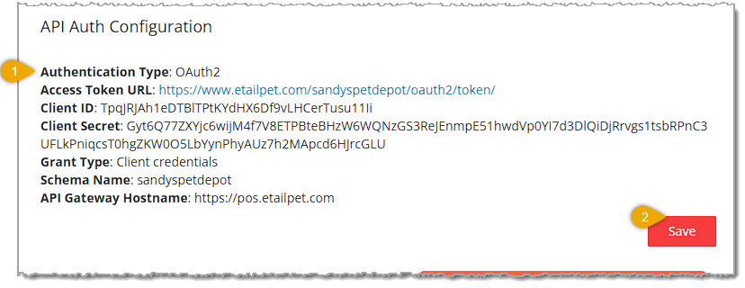Image of the the API Auth Configuration area of the Configuration page of Content in the 0 system.