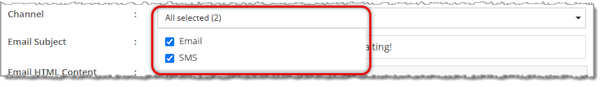 Image showing the Channel drop-list options in the Edit Message window of the eTailPet system.