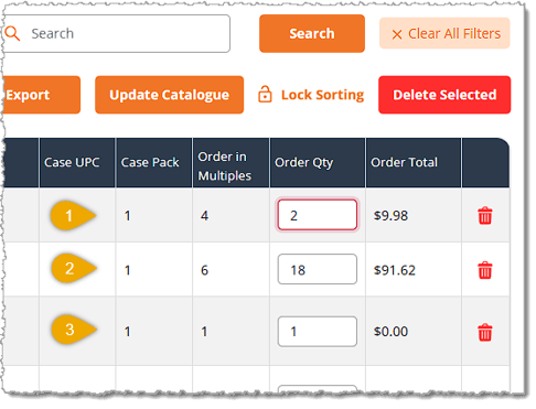 Image showing examples of how the eTailPet system handles item quantities when ordering by the case.
