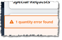 Image showing a quantity error notification in a purchase order in the eTailPet system.