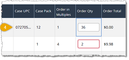 Image showing an example of how the eTailPet system handles item quantities when ordering by the case.