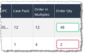 Image showing an example of how the eTailPet system handles item quantities when ordering by the case.