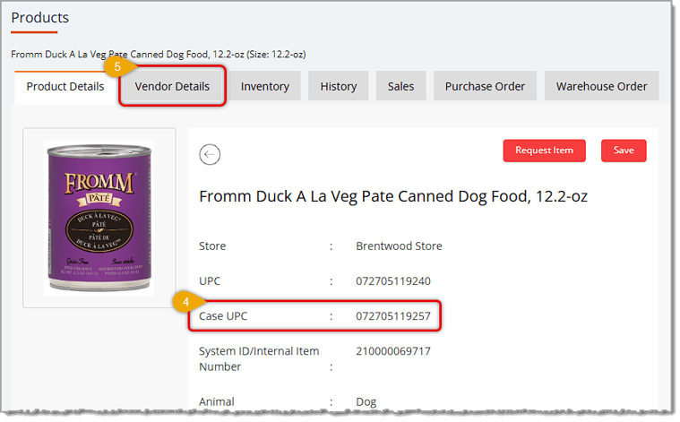 Image showing the steps on the Product Detail page to confirm Case order details in the eTailPet system.