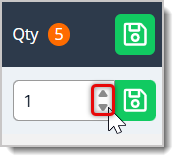 Image highlighting the arrow buttons that help you change the quantity of an item in a transaction in the eTailPet Register.