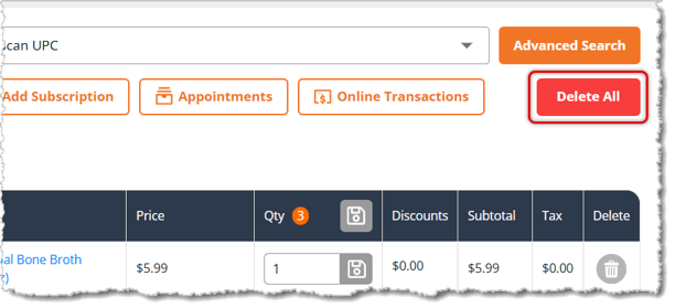 Image highlighting the Delete All button in the eTailPet Register.