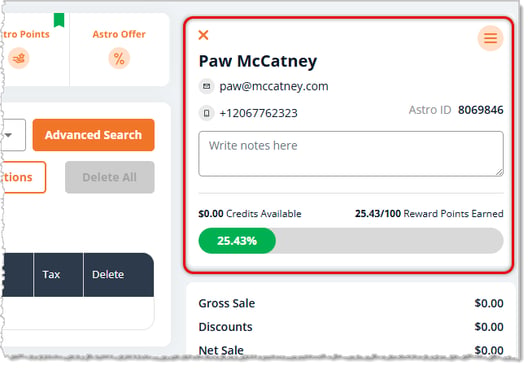 Image showing the Customer area of the New Sale page with a customer loaded in the eTailPet system.