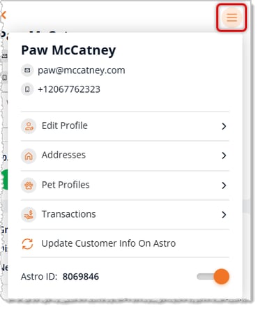 Image showing the Customer Actions menu on the New Sale page in the eTailPet system.