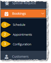 Image showing the Bookings area of the main eTailPet system menu with sub-items highlighted.