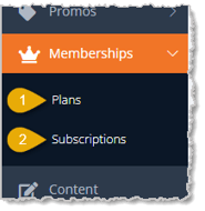 Image showing the Memberships area of the main eTailPet system menu with sub-items highlighted.