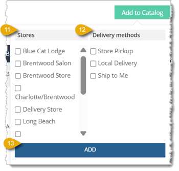 Image with numbers 10 to 12 showing how to add an item to the catalog.