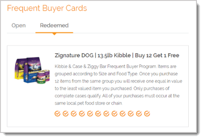 Image showing an example of a customer's redeemed Frequent Buyer Card.