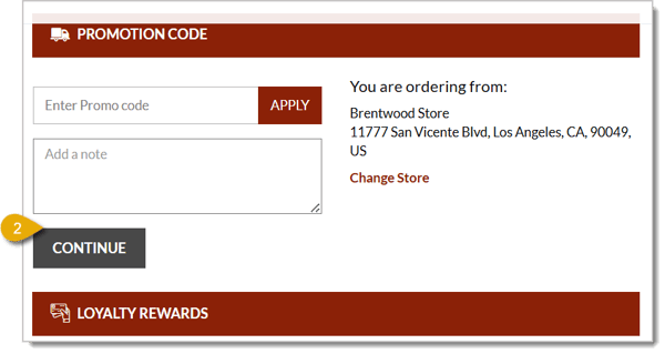 Image highlighting the Continue button in the online checkout page.