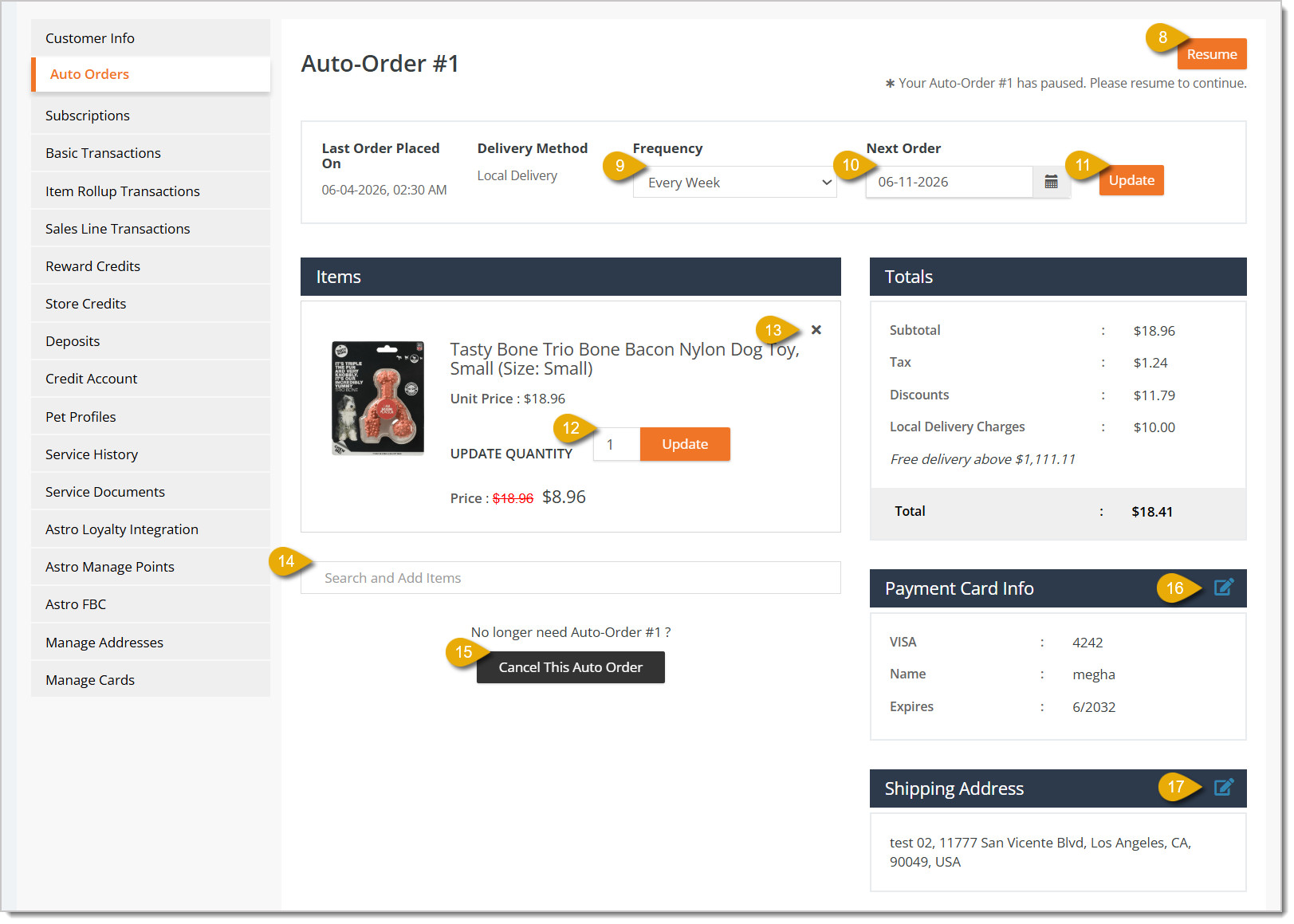 Image of the Edit Auto-Order form.