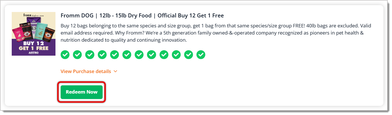 Image highlighting the Redeem Now button for an FBC.