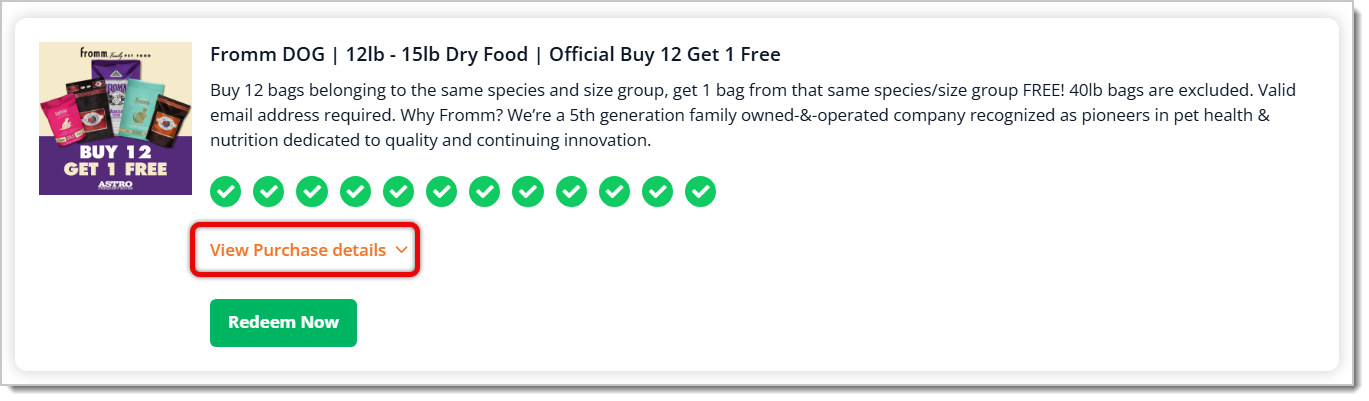 Image highlighting the View Purchase Details selection for an FBC.