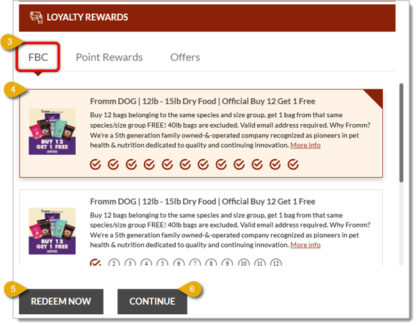 Image highlighting functions in the Loyalty Rewards part of an online checkout.