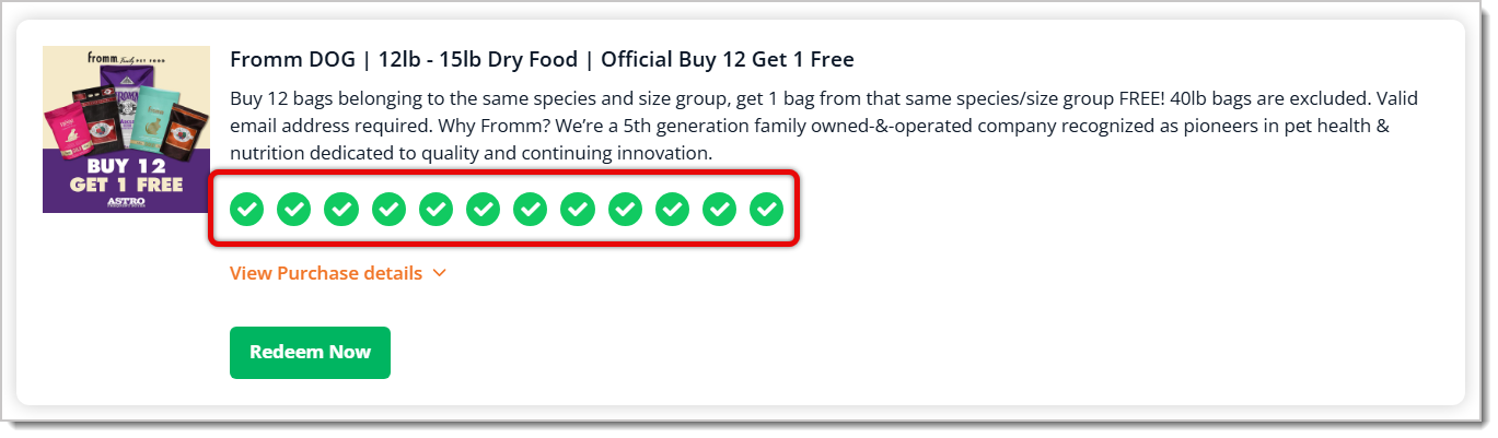 Image highlighting the green check marks for a redeemable FBC item.