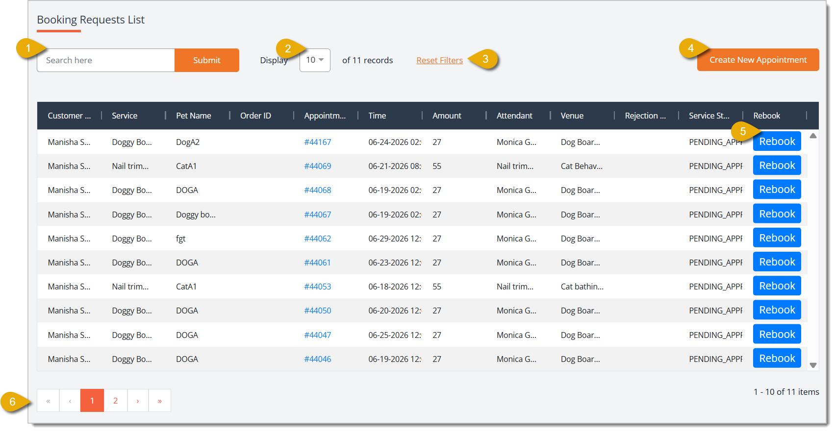 Image of the Booking Requests List.