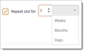 Image of the Repeat Slot For option in the Add New Slot window.