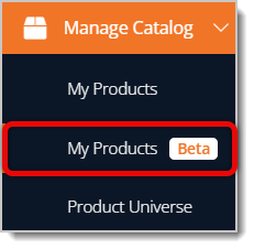 Image highlighting the My Products button under Manage Catalog in the main menu.