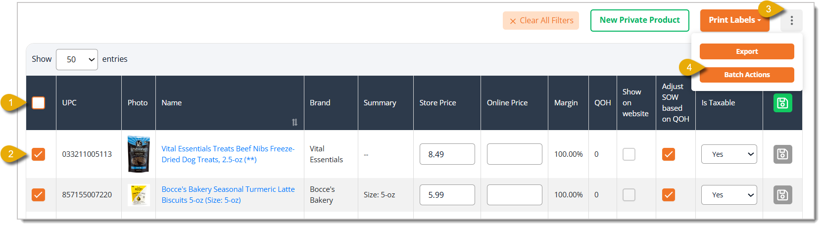 Image highlighting the steps to accessing Batch Actions.
