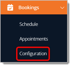 Image highlighting the Configuration selection under the Bookings area in the eTailPet main menu.