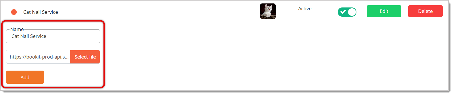 Image highlighting the fields that appear when you click on the Edit button in the Service Types page.