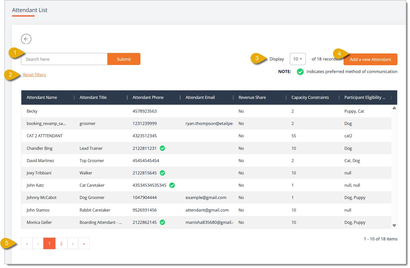 Image of the Add New Attendant page showing the Eligible For and Eligibility Constraints fields in the eTailPet system.