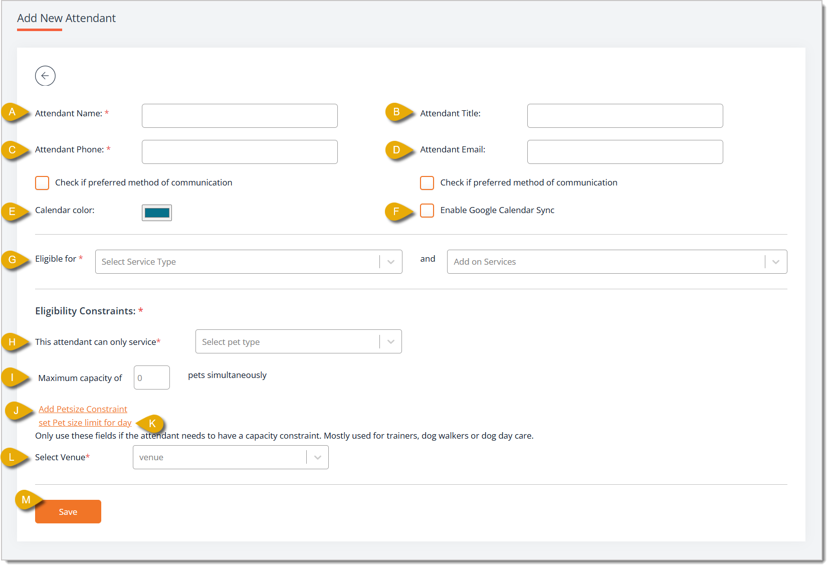 Image of the Add New Attendant page.