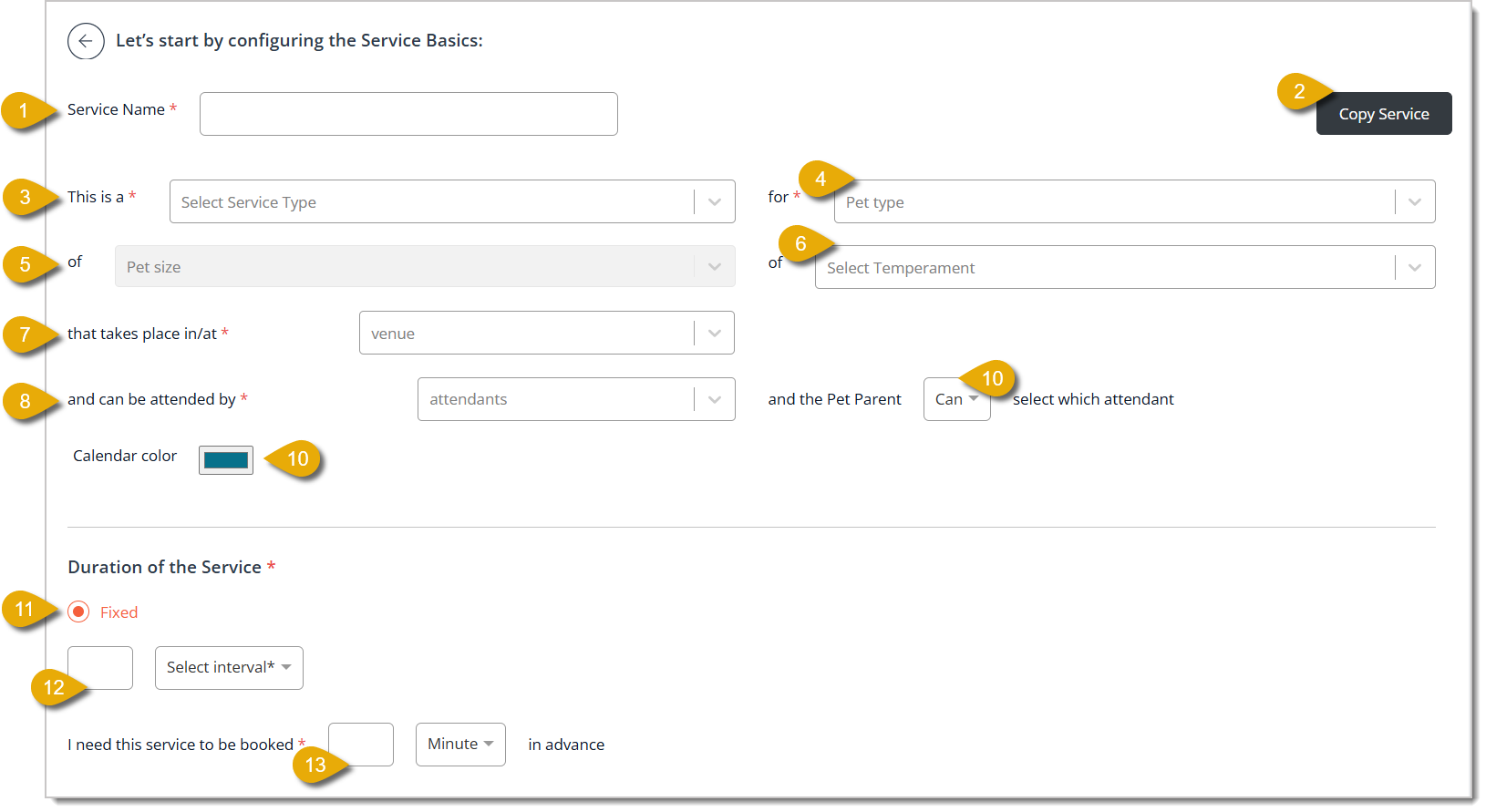 Image of the first part of the Add a New Service page.