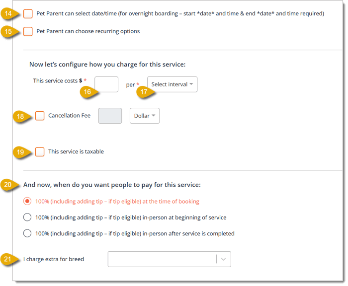 Image of the second part of the Add New Service page.