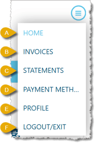 Image of the main menu in the billing portal.