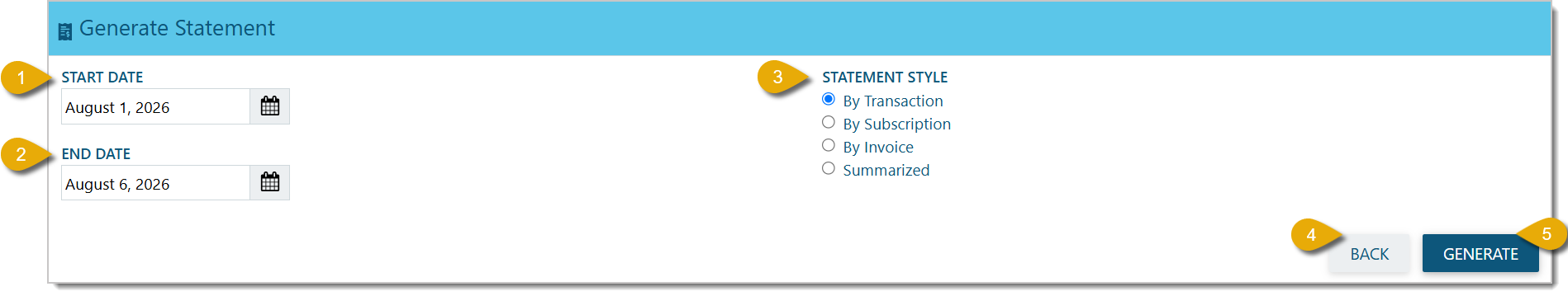 Image of the Generate Statement page.