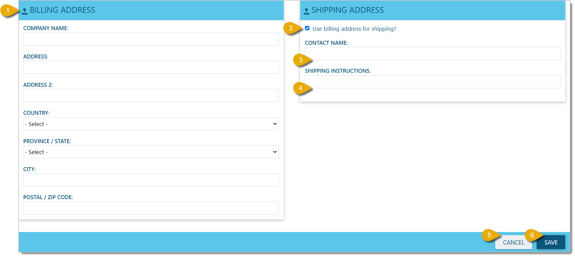 Image of the page where you can edit the billing address and shipping address.