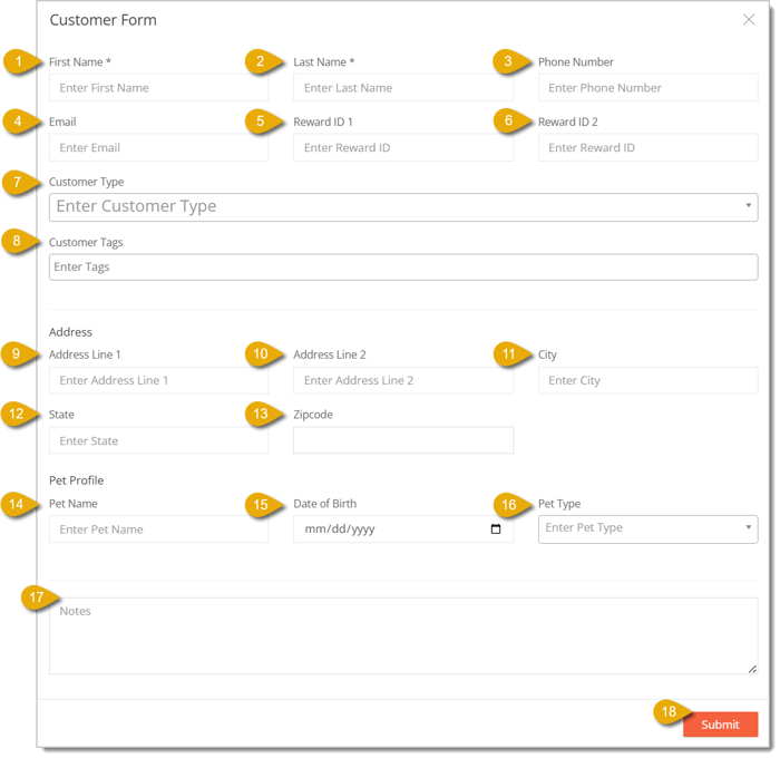 Image of the Customer Form from the Admin area.