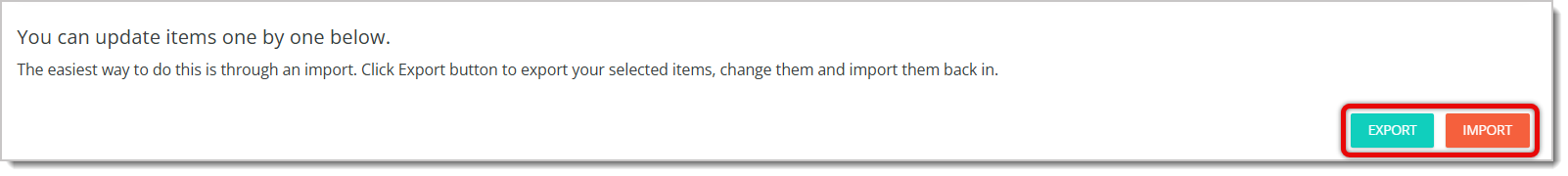 Image highlighting the Export and Import buttons in the Bulk Actions.