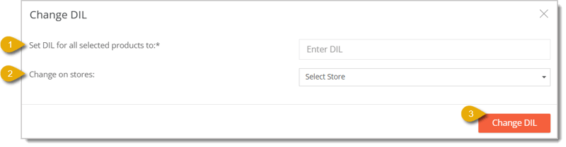 Image of the Change DIL bulk action window in the Change Items bulk action area.