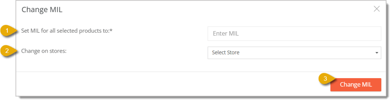 Image of the Change MIL bulk action window in the Change Items bulk action area.