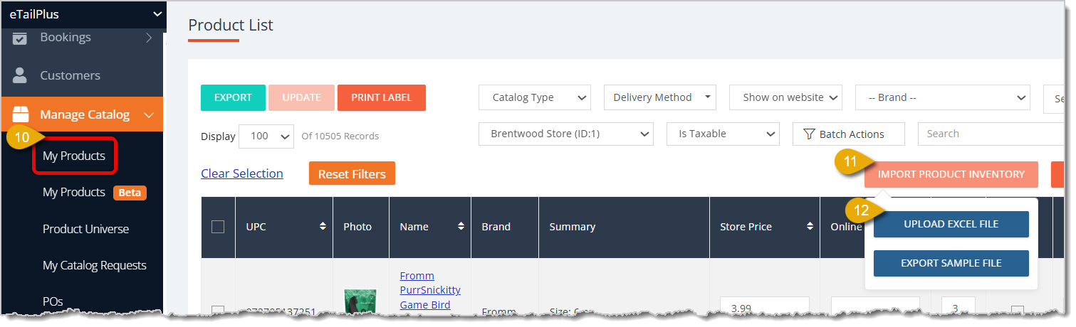 Image highlighting steps 10 to 12 to import the unit cost.