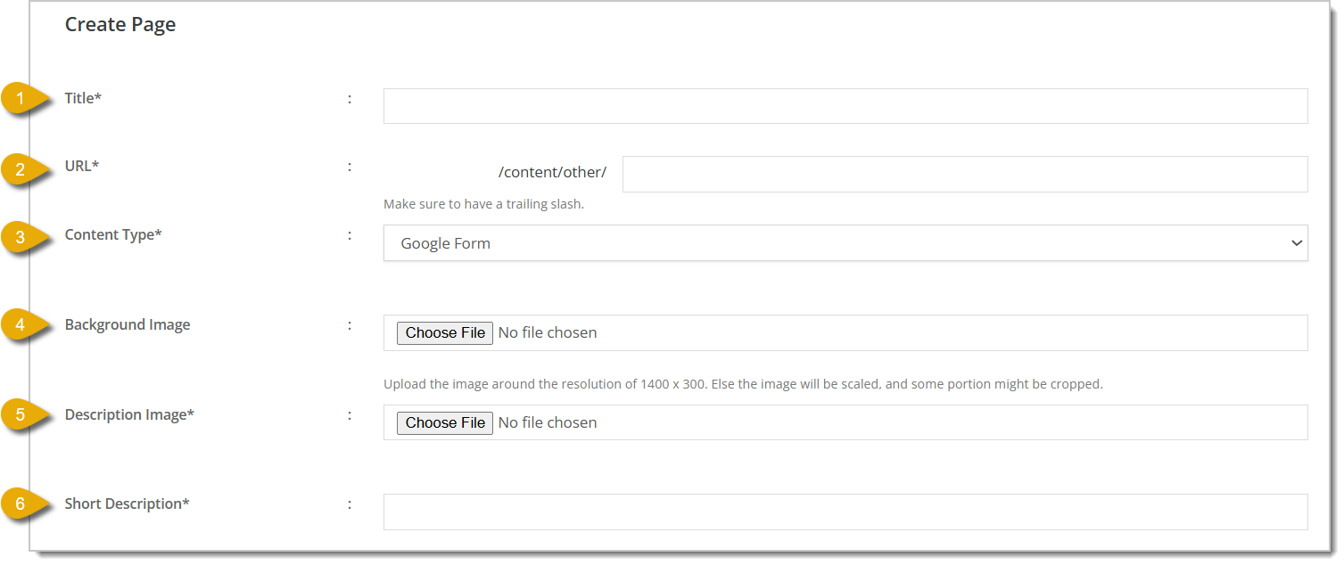 Image showing the first part of the Google Form Content Page customization menu.